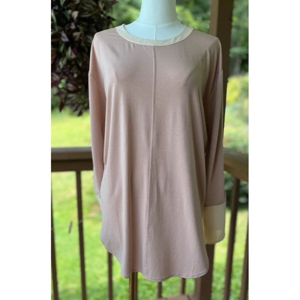 Lyssé New York Blush Layered Look Tunic Top Size S Faux Shirt Hem Cuff
